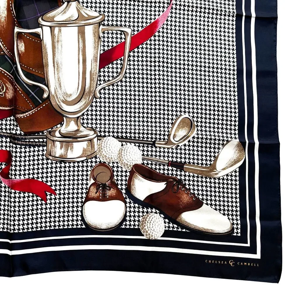 NWT Chelsea & Cambell golf theme silk scarf large 34